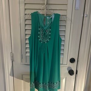 She + Sky Teal Embroidered Sleeveless Mini Dress